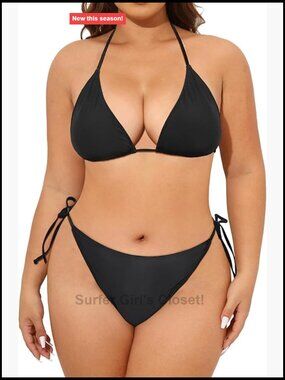 Plus Size Sexy Bikini Set String Triangle Halter Tie Side Swimsuit Two Piece